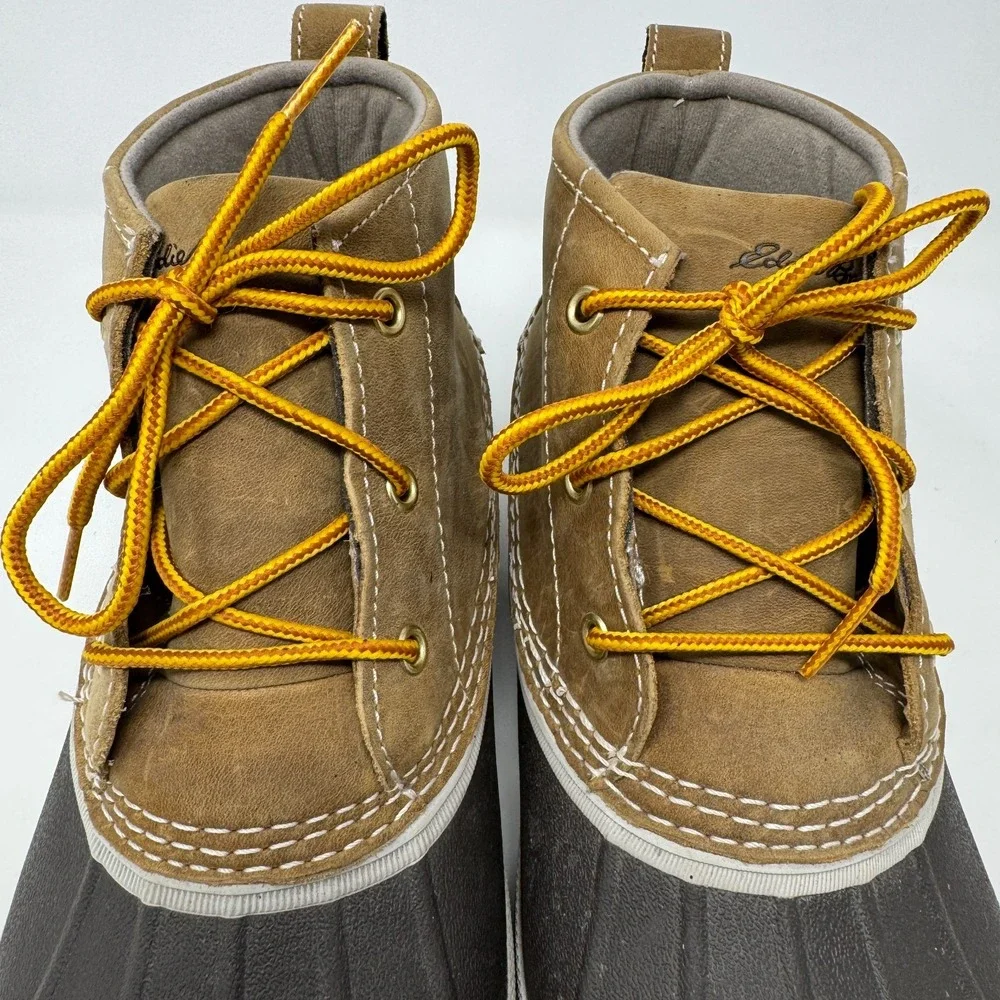 Eddie Bauer Hunt Pac Duck Boots Brown Leather Waterproof Rubber Ankle Women's 10